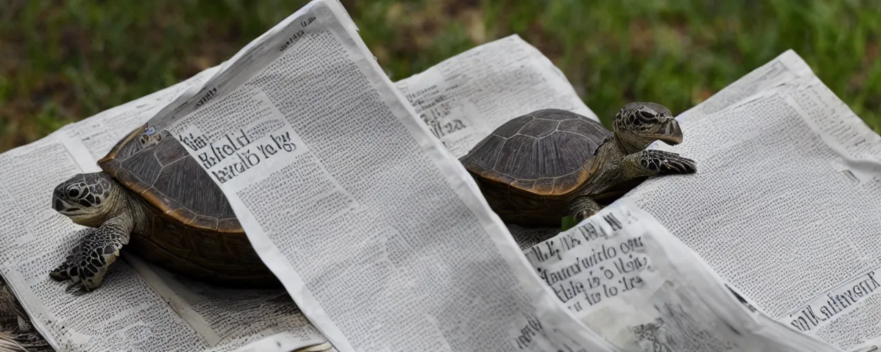 Prompt: turtle reading the newspaper