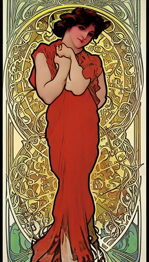 Prompt: Velma Dinkley poster by Alphonse Mucha, Art Nouveau