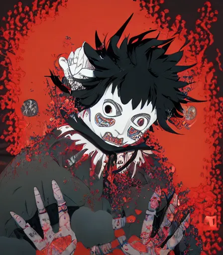 Image similar to Tim Burtons style Kimetsu no Yaiba by Alex Pardee and Nekro and Petros Afshar, and James McDermott,unstirred paint, vivid color, cgsociety 4K