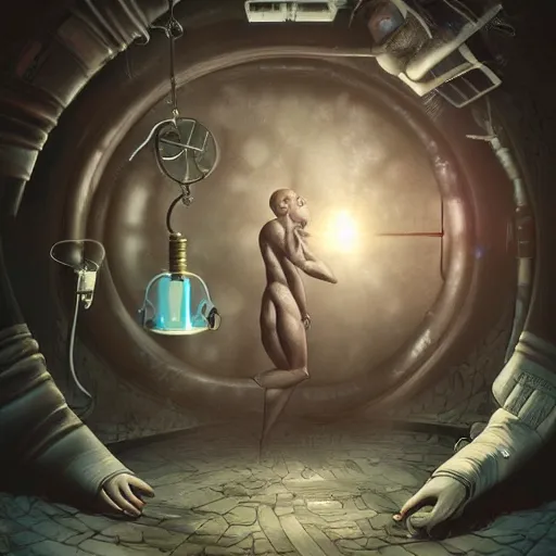 Prompt: An homunculus being created in a stasis chamber, DAZ, digital art, trend in art station, dynamic light