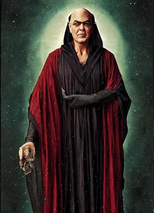 Image similar to george clooney as aleister crowley the grand mage of thelema. art by tom bagshaw and greg danton and manuel sanjulian