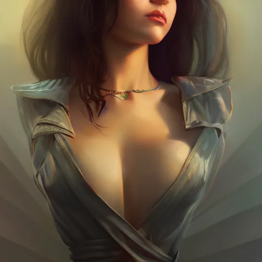 Prompt: a stunning artstation style portrait painting of grace charis, in the style of WLOP, eyes filled with a hypnosis spiral, 8k masterpiece, curvy, slim build, full body view, wide view cinematic lighting, pristine clean design, fantasy, insanely detailed, atmospheric