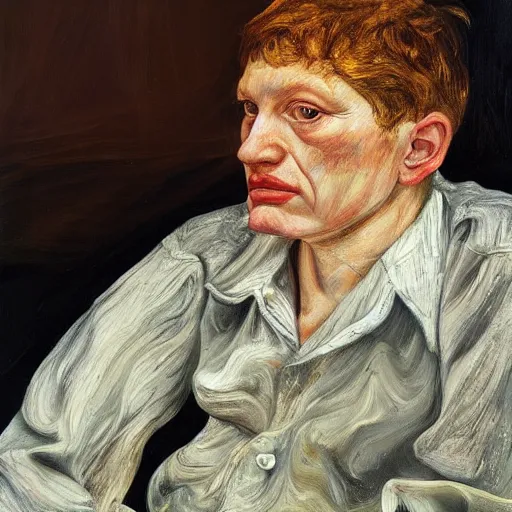 Image similar to high quality high detail painting by lucian freud, hd, ginger looking away