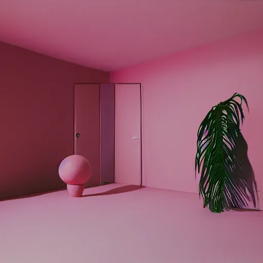 Prompt: a empty pink room with neo concrete art, tropicalism, and bauhause work, objects, sculptures, display, hasselblad 5 0 0 c, 3 0 0 0 dpi