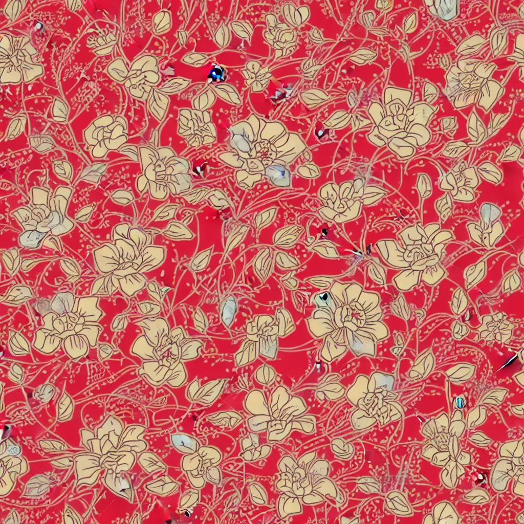 Image similar to vintage seamless wallpaper pattern. floral, colourful, print, design, red background, seamless, tileable, ornament.