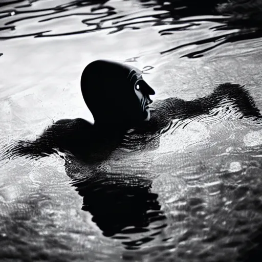 Image similar to portrait of nosferatu swimming in a swimming pool, sport photography