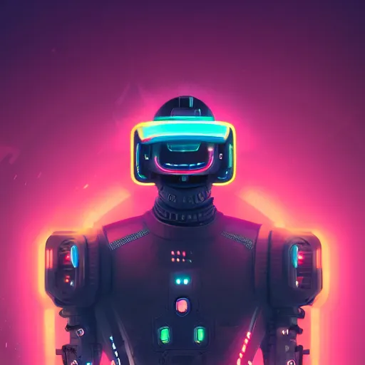 Image similar to cyberpunk concept cool cyborg bot, cinema 4 d, galaxy, cosmos, ufo, space sci - fi, wearing vr goggles, illustration, portrait, pastel neon textured background night, trending on artstation, greg rutkowski, octane rendered, 1 2 k, detailed,