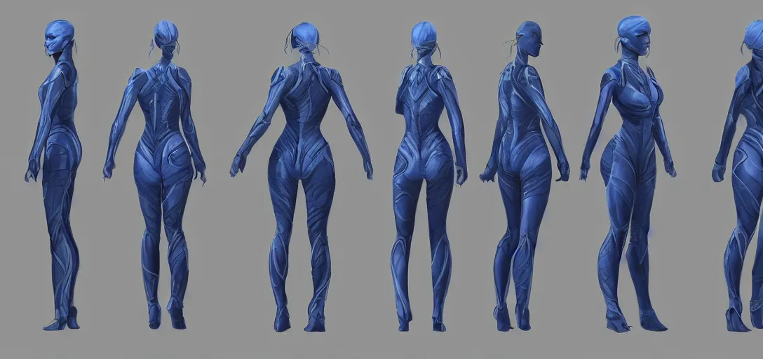 Image similar to character sheet concept art of cortana, realistic, hyper realistic, photographic, costume, by mcu concept artists