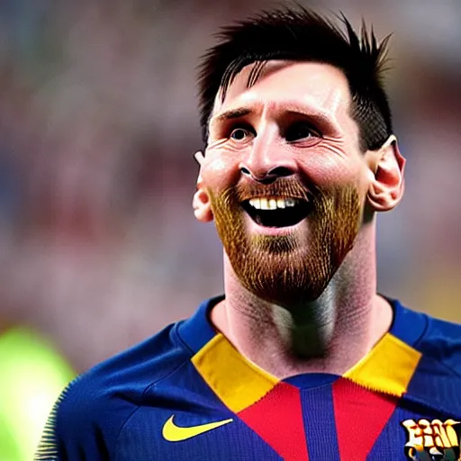Prompt: Lionel Messi as a demigod crying tears of joy over the world