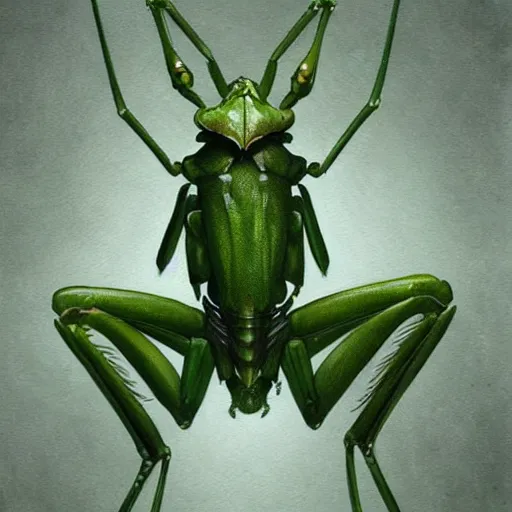 Prompt: green mantis religiosa ; 4 legs and 2 human arms ; d & d ; fantasy drawing ; illustration ; artstation ; cgsociety ; art by greg rutkowski