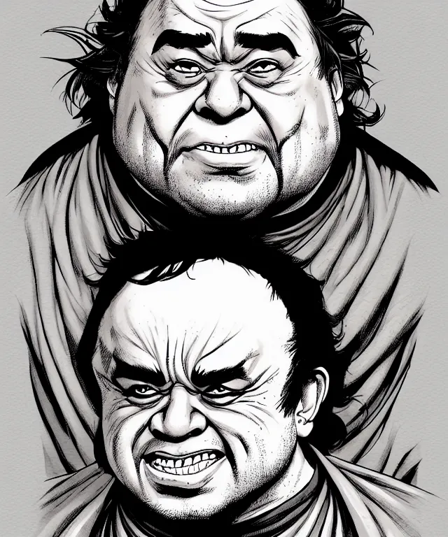 Image similar to a ( fantasy comic ) ( cover art ) portrait of a drunken dwarf monk who looks like ( danny devito ), digital illustration by jenny frison and sana takeda and kentaro miura, fine inking lines, dnd, highly detailed!, hd, 4 k, trending on artstation