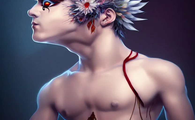 Prompt: award winning art of a attractive male pierrot, performing at a magnificent circus, beautiful circus themed background, trending artstation, digital art, aesthetic, bloom, intricate, elegant, sharp focus, digital illustration, highly detailed, octane render, digital painting, concept art, fantasy carnival, masterpiece