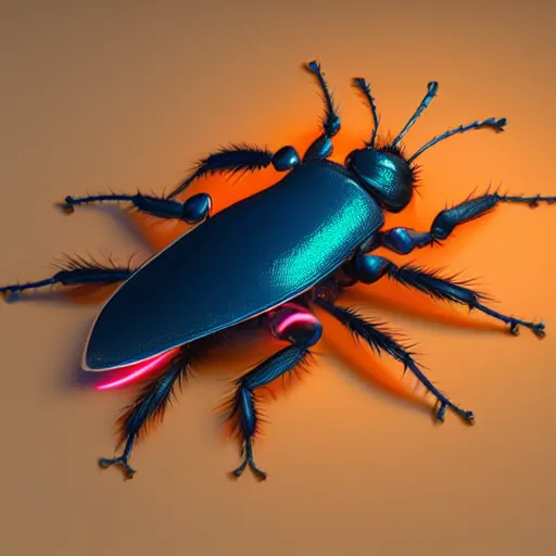 Prompt: anthropomorphic cockroach character, best of artstation, backlighting, orange lights, blue shadows, pink reflections, 8k, hyper detail