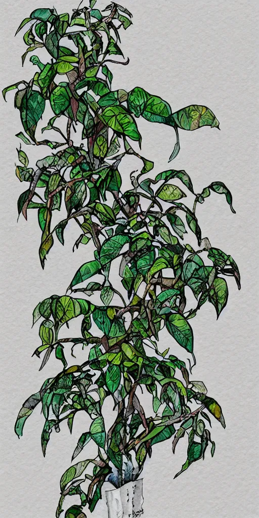 Image similar to water color and pen, high resolution, detailed, trending on artstation, alien tea plant