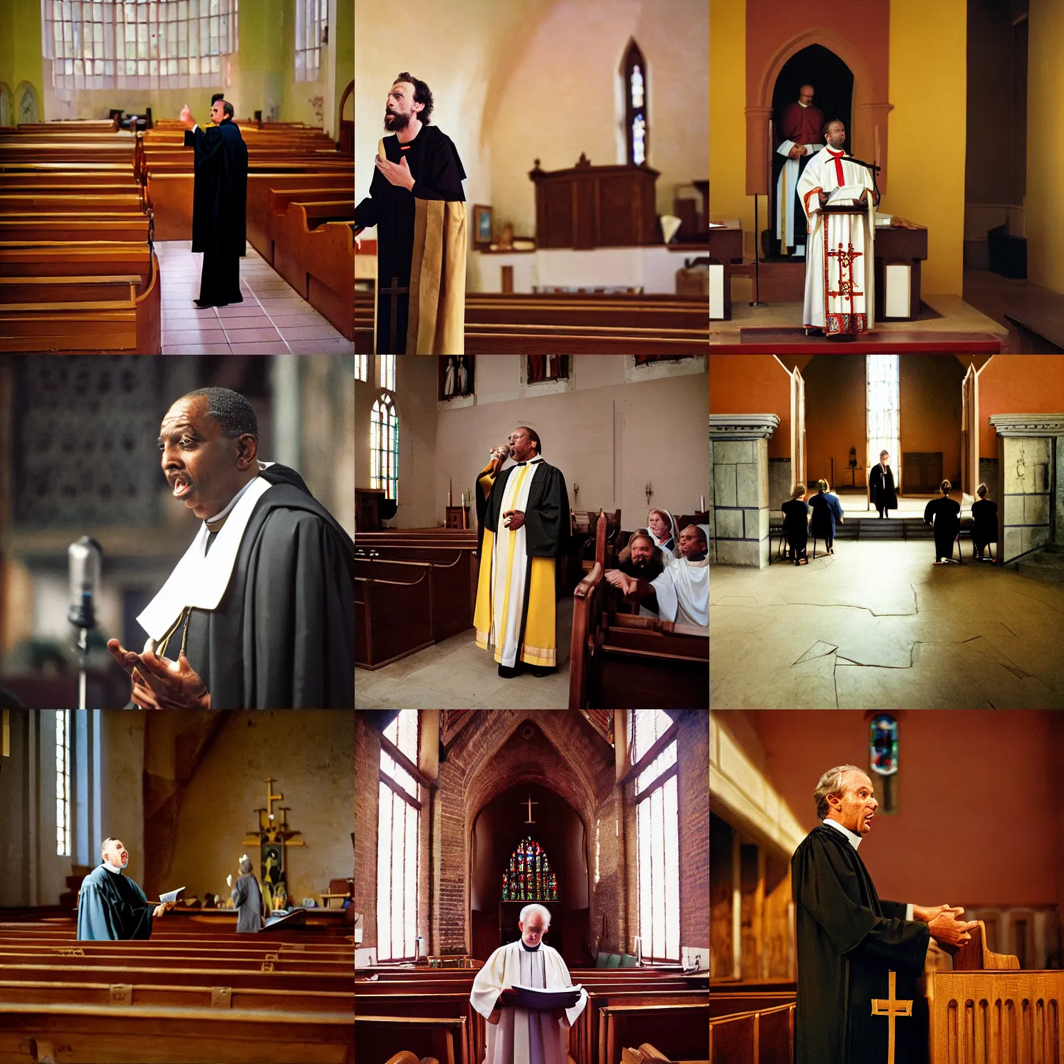 Prompt: candid portrait photograph of reverend lovejoy preaching in church, photo by annie leibowitz and steve mccurry