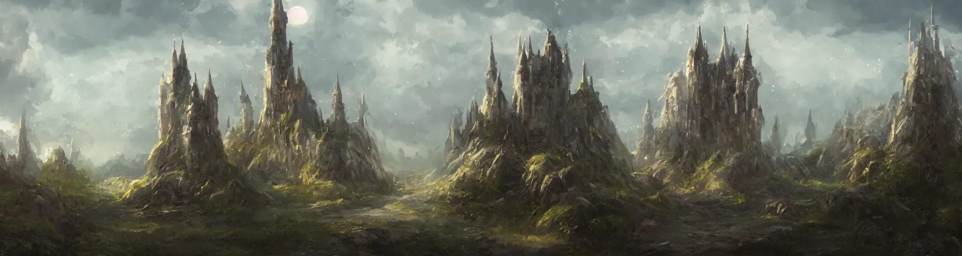 Image similar to beautiful landscape with a huge mystical tower, trending on artstation