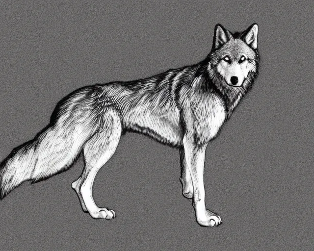 Image similar to professional digital art of a full-body outline of a wolf, very simple, no color, high quality, HD, 8K,