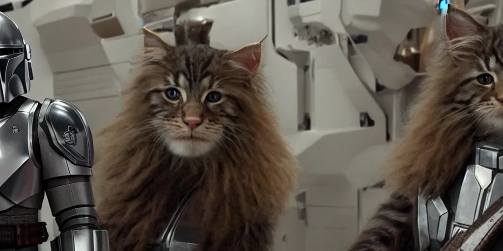 Prompt: a 3 d rendered movie still a robot resembling a maine coon kitten has become a cat scanner. a cat scan. science fiction blockbuster movie from the future, imax 7 0 mm. the mandalorian ( american space western television series )