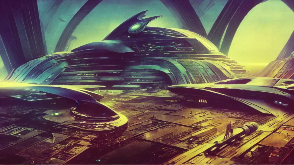 Image similar to digital render space science fiction digital matte painting bruce pennington, zaha hadid, beeple, john schoenher, syd mead, alphonse mucha