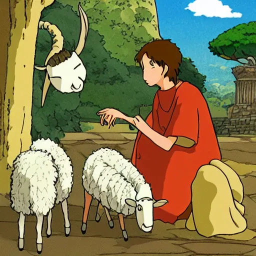 Prompt: king evan and a sheep, studio ghibli