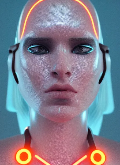 Image similar to a sensual caucasian female humanoid with freckles, cyber neon lighting, futurism, intricate futuristic jewelry accessories, cyberpunk swimsuit, profile posing, hyper photorealistic, crispy quality, digital photography, trending in artstation, trending in pinterest, cinematic, 4 k ultra hd, art by pascal blanche, art by greg rutkowski,