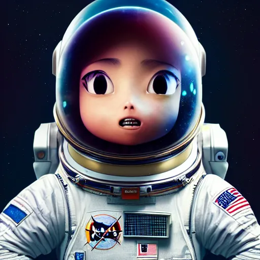 Image similar to an epic chibi comic book style portrait painting of an astronaut, character design by mark ryden and pixar and hayao miyazaki, unreal 5, daz, hyperrealistic, octane render, cosplay, dynamic lighting, intricate detail, cinematic