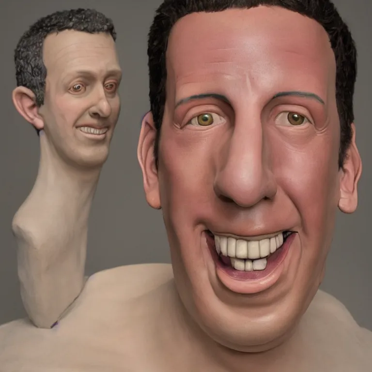 Prompt: beautiful studio photograph of colorful postmodern portrait sculpture of adam sandler smiling, beautiful symmetrical face accurate face detailed face realistic proportions, made of watercolor - painted plaster on a pedestal by ron mueck and matthew barney and greg rutkowski, hysterical realism intense cinematic lighting shocking detail 8 k