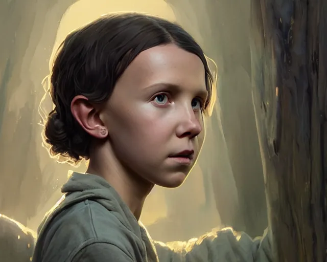 Image similar to highly detailed portrait of millie bobby brown, in the walking dead, stephen bliss, unreal engine, fantasy art by greg rutkowski, loish, rhads, ferdinand knab, makoto shinkai and lois van baarle, ilya kuvshinov, rossdraws, tom bagshaw, global illumination, radiant light, detailed and intricate environment