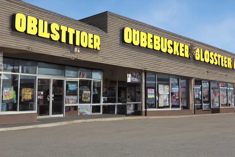 Image similar to the outside of a blockbuster store at a small town made by gregory crewdson
