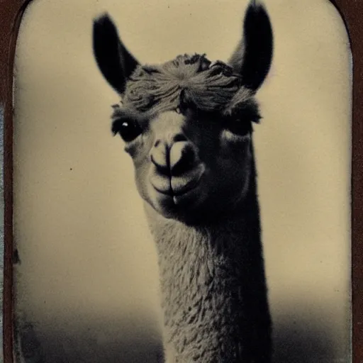 Prompt: a daguerreotype of a llama