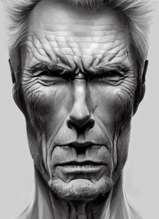 Prompt: symmetry!! clint eastwood, male, machine parts embedded into face, intricate, elegant, highly detailed, digital painting, artstation, concept art, smooth, sharp focus, illustration, art by artgerm and greg rutkowski and alphonse mucha, 8 k