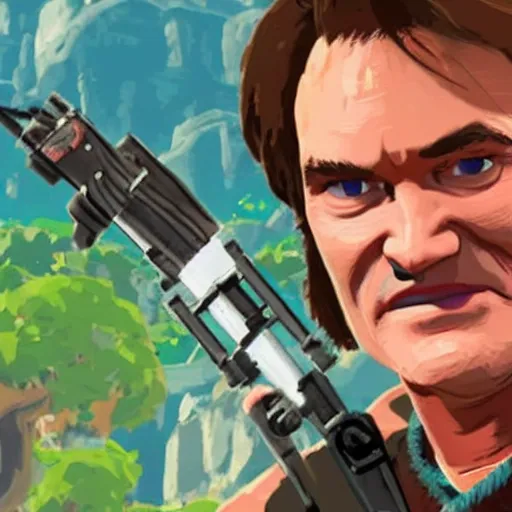 Prompt: quentin tarantino in the video game breath of the wild