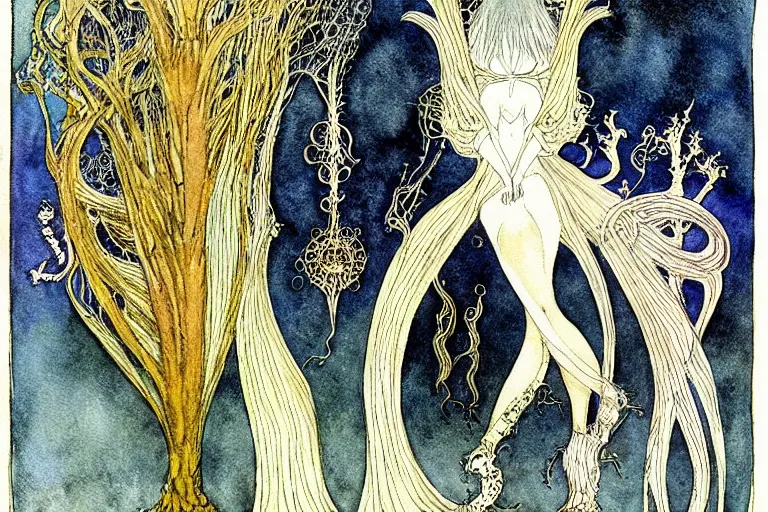 Prompt: witch's leather bound grimoire tome with metal latches art by kay nielsen and walter crane, illustration style, watercolor