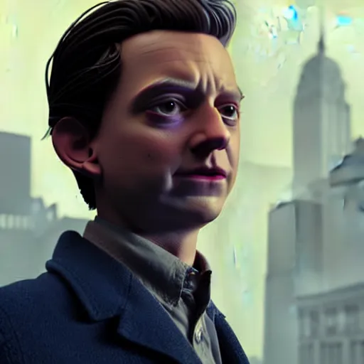 Prompt: tobey maguire mixed with tom holland as a rough dirty old man with a scruffy beard in a dark blue trenchcoat as the new doctor who, cinematic, volumetric lighting, f 8 aperture, cinematic eastman 5 3 8 4 film, photorealistic