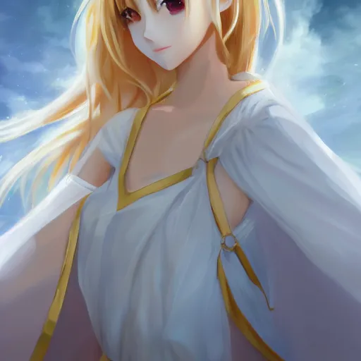 Image similar to portrait of an anime princess in white and golden clothes , digital painting , artstation , devian art , 4k , HD