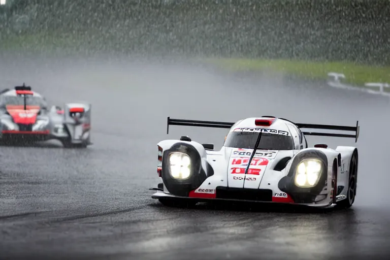 Image similar to detailed photo of the porsche 9 1 9 in heavy rain at circuit de spa - francorchamps, motorsports photography, photo by rainer w. schlegelmilch