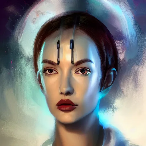 Image similar to concept art of scifi scientist by jama jurabaev, brush stroke, with accesories, trending on artstation, upper half portrait, symmetry, headpiecehigh quality, extremely detailed