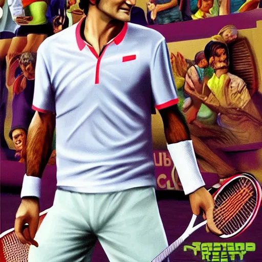 Image similar to Roger Federer, GTA poster, highly detailed