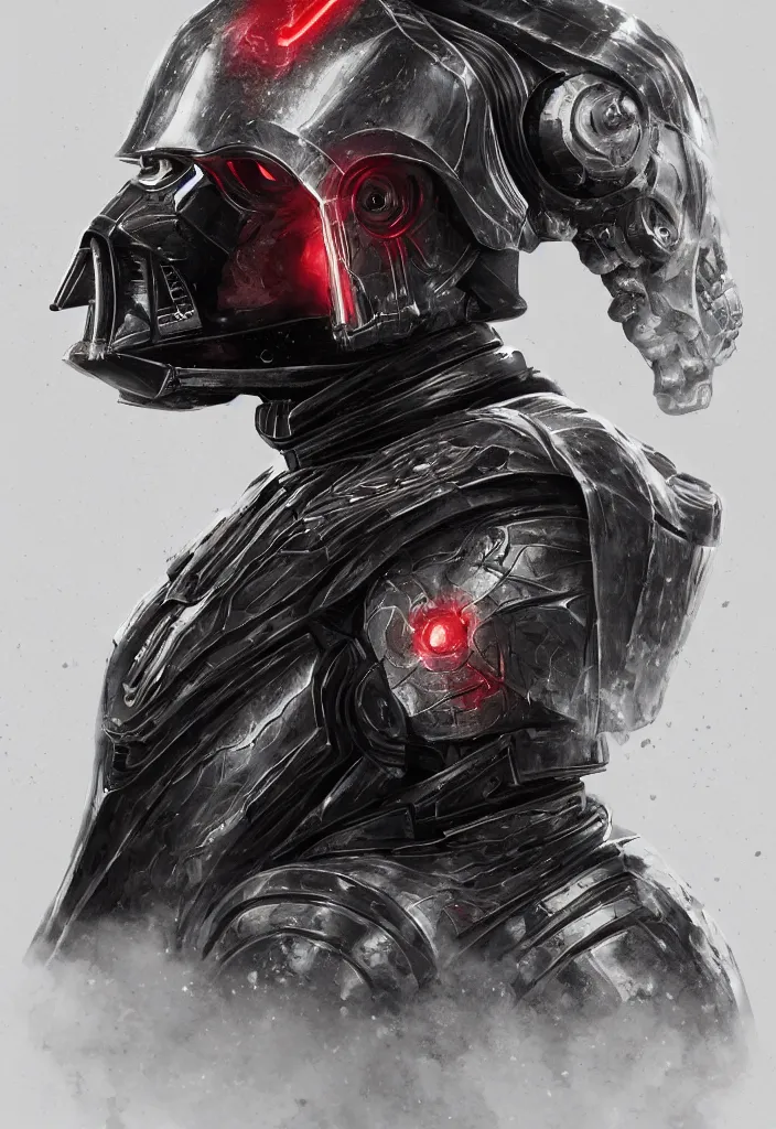 Prompt: a fancy portrait of darth vader in iron man armour, bloodborne style, artificial intelligence, scifi, futuristic, highly detailed, trending on artstation, advanced technology, art by vitaly bulgarov and nivanh chanthara and lance wilkinson