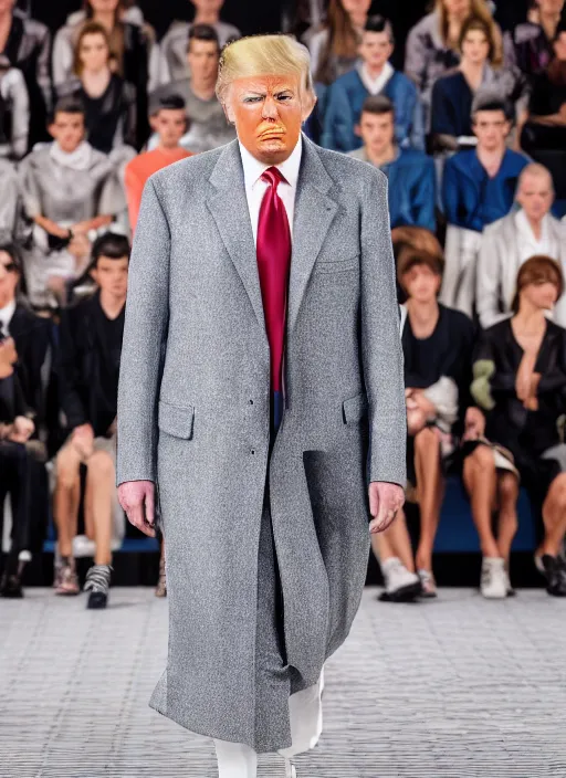 Image similar to hyperrealistic and heavy detailed Balenciaga runway show of DONALD TRUMP , Leica SL2 50mm, vivid color, high quality, high textured, real life