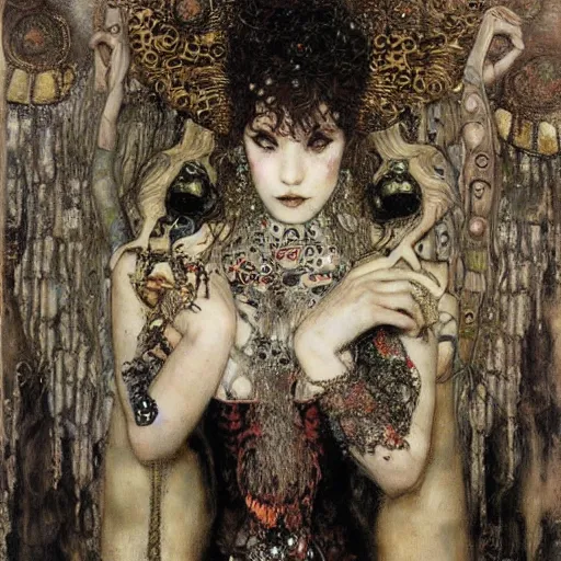 Prompt: depraved goddess, intricate detail, klimt, royo, royo, giger, miro, whealan,