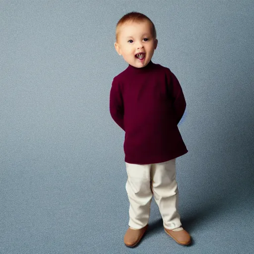 Prompt: a 3 year old kid on a white background standing