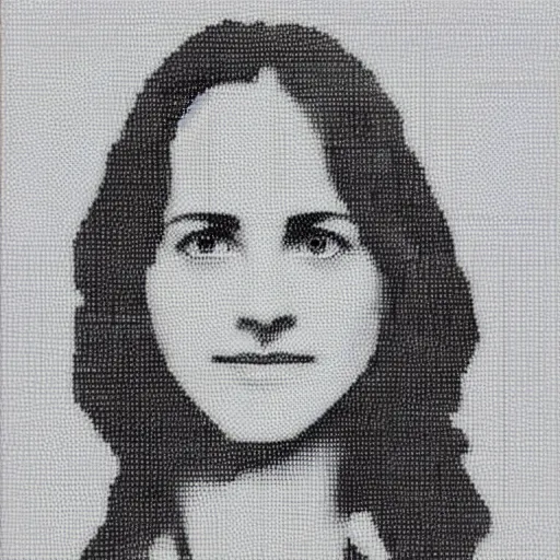 Image similar to portrait of emma watsons in the style of a dot matrix printer print out!!