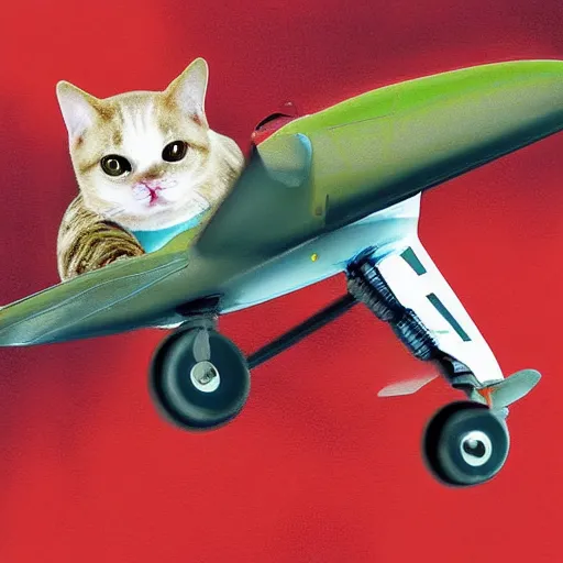 Prompt: fat cat piloting a little red airplane, photorealistic, real photo, award winning photography