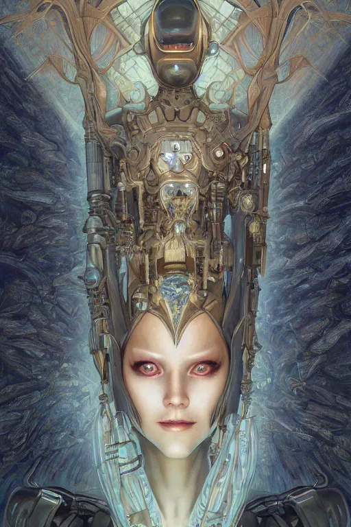 Image similar to portrait of mad alien robot queen, symmetrical, by yoichi hatakenaka, juan gimenez, brom, karol bak, alphone mucha, gustave dore, james jean, cgsociety and artstation, hd, 4 k, clear line