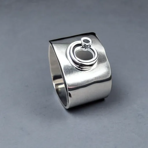 Prompt: silver ring with a chrome brain, product photo