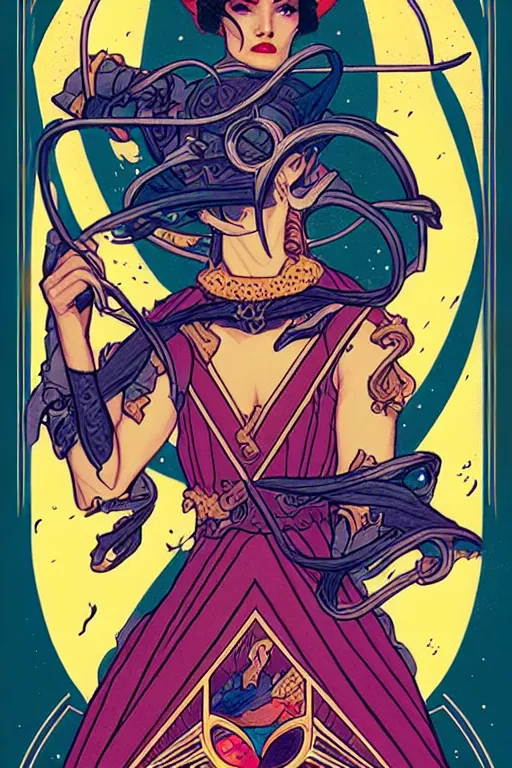 Image similar to concept art design illustration, tarot card!!!, 1 6 colors, logo, ink drawing, art by jc leyendecker and sachin teng