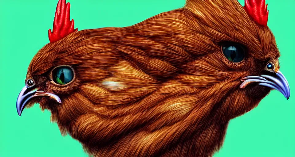 Prompt: a digital painting of a chicken - cat hybrid, hyperealism, award winning, stunning, trending on art - sation, highly detailed, cinematic lighting, 8 k, hd