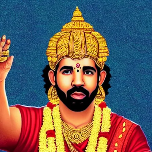 Prompt: photograph of drake the rapper, standing in a hindu kovil, accurate portrayal, drake the rapper's face