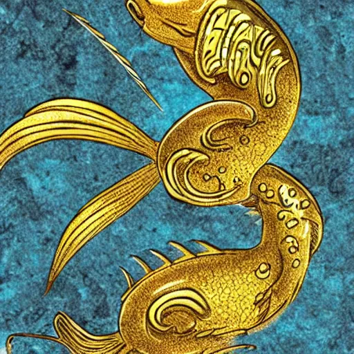 Image similar to esteemed ancient fish golden, anime style